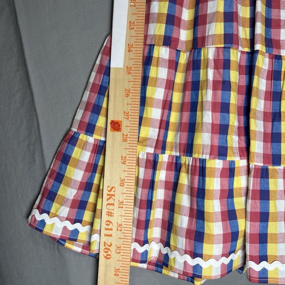 English Factory Puff Sleeve Mini Dress Womens M Medium Gingham Plaid Colorful - Picture 10 of 12